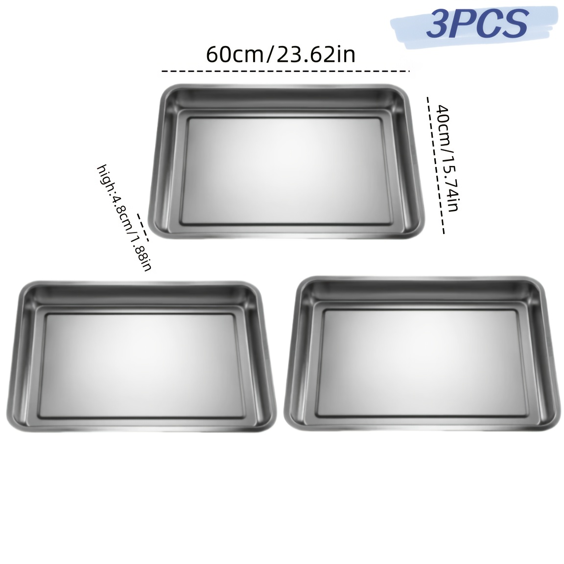 3pcs Stainless Steel Grill Pan, Dinner Plate, Tray, Polished , Rectangular Oven Safe Board For Grilling And Vegetable Preparation, Rust-proof, Easy-to-clean Kitchen Tool, Versatile