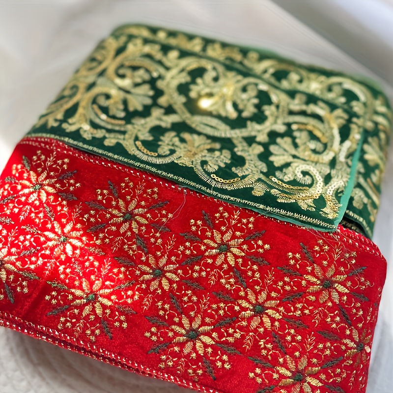 1 Pack Red and Golden Embroidered Lace with Velvet Backing