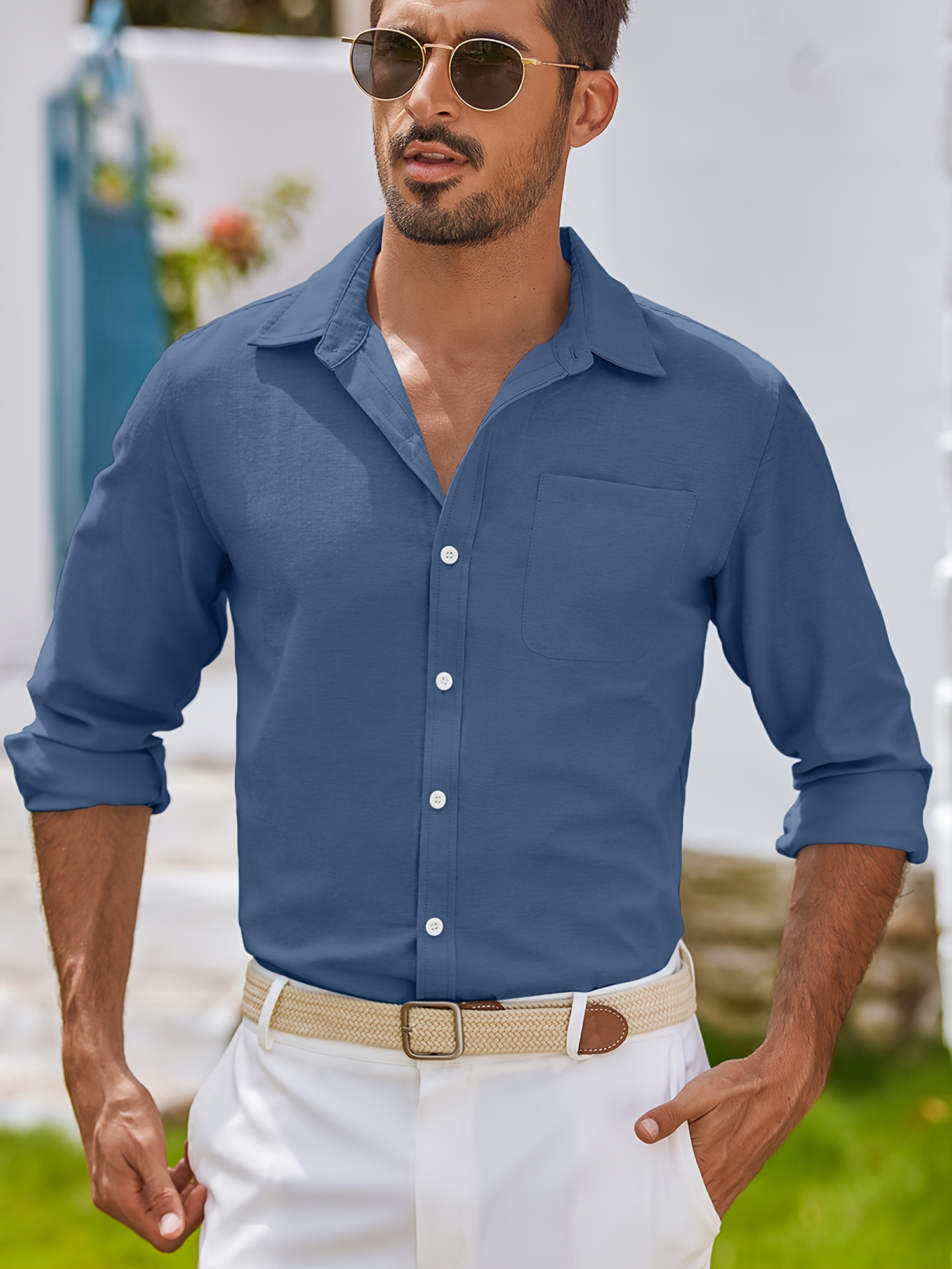 Chemise à Manches Longues En Coton Pour Homme - Chemise De Loisirs - Infroissable - Chemise D'affaires - Chemise De Bureau - Coupe Ajustée - Chemise Boutonnée - Chemise Avec Poche - Chemise Blanche Et