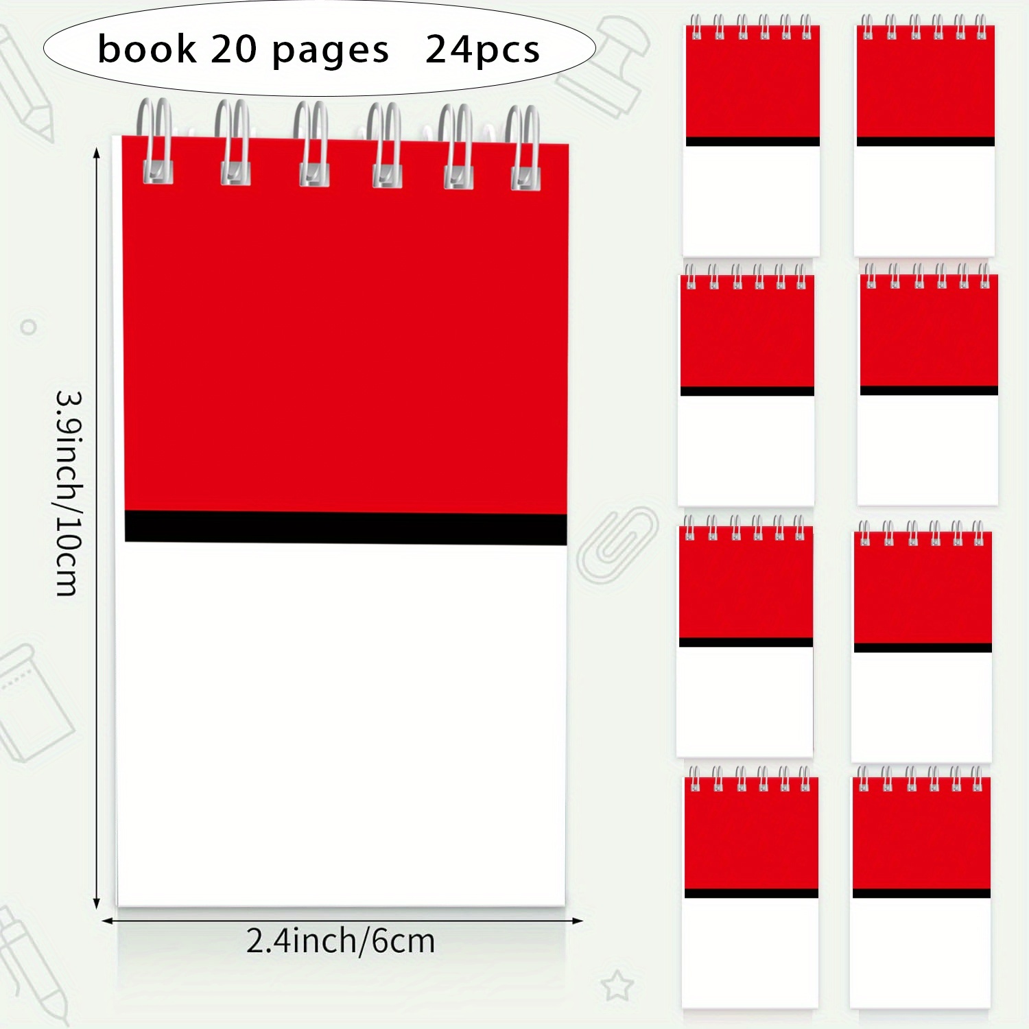 Image of 24 Mini Red And White Party Gift Notebooks, Red And White Game Party Notepad Set, Spiral Pocket Notepads, Perfect For Birthday Or Office Party Favors.