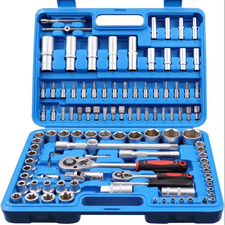 TEMU Horusdy 108pcs Socket Wrench Set 1/2'' & 1/4'' Drive, Steel Ratchet Set, Deep Socket And Bit Kit With Portable Case For Car, Bike, Motorcycle