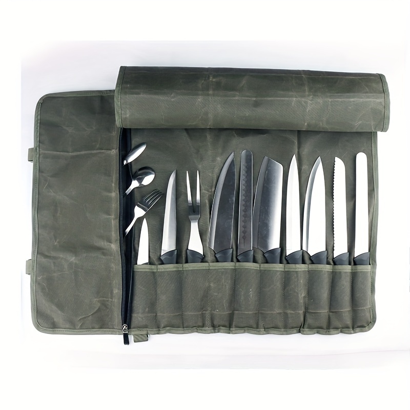 

16a Canvas Chef Knife Roll Bag With Pu Material - Portable, Durable, And Convenient Storage Pockets For Kitchen Cooking Tools & Accessories