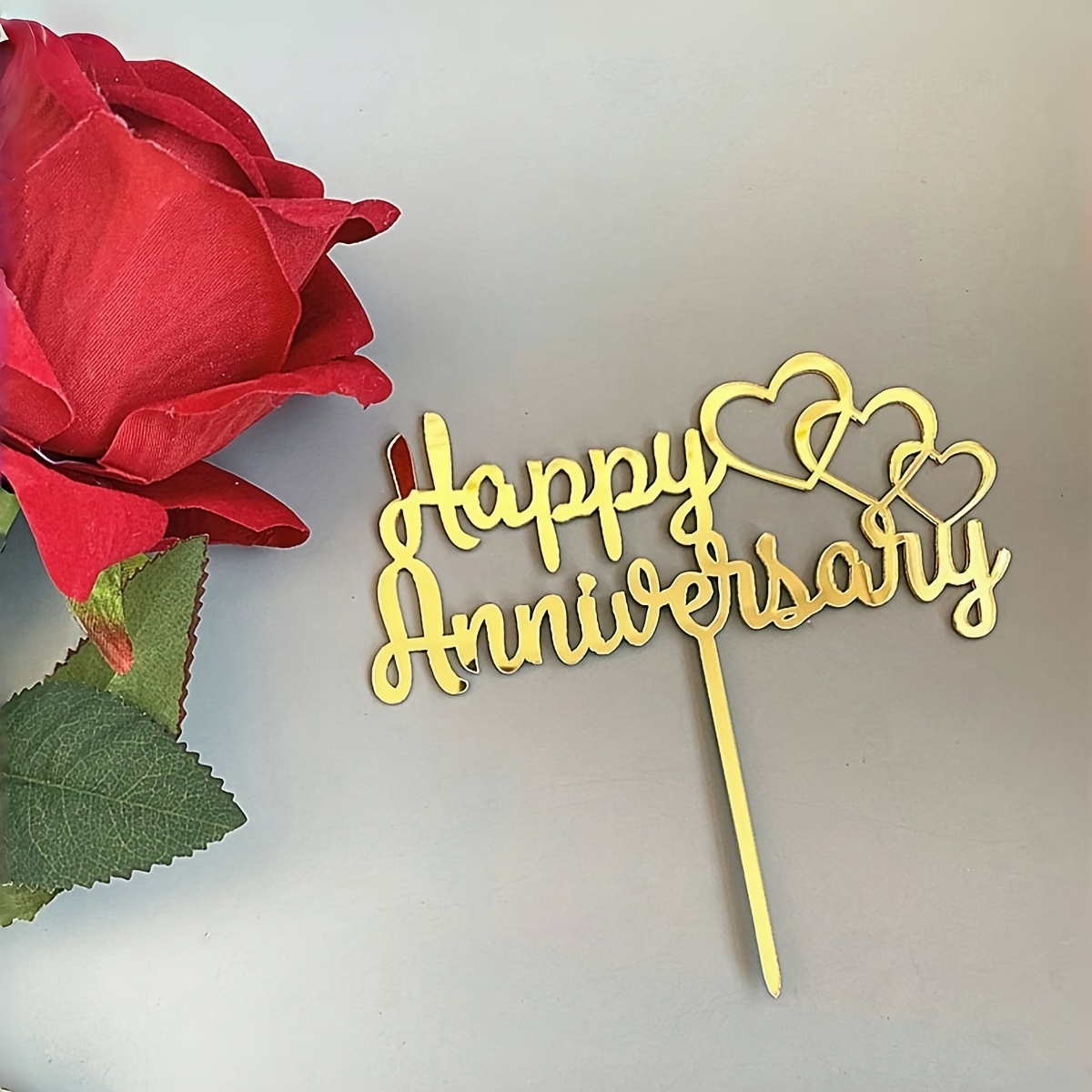 1pc/3pcs/5pcs Cake Topper Decoration Happy Anniversary,wedding Anniversary Cake Decoration, Birthday Party Cake Decoration Supplies, Mirror Golden Acrylic Cake Decoration,halloween,christmas