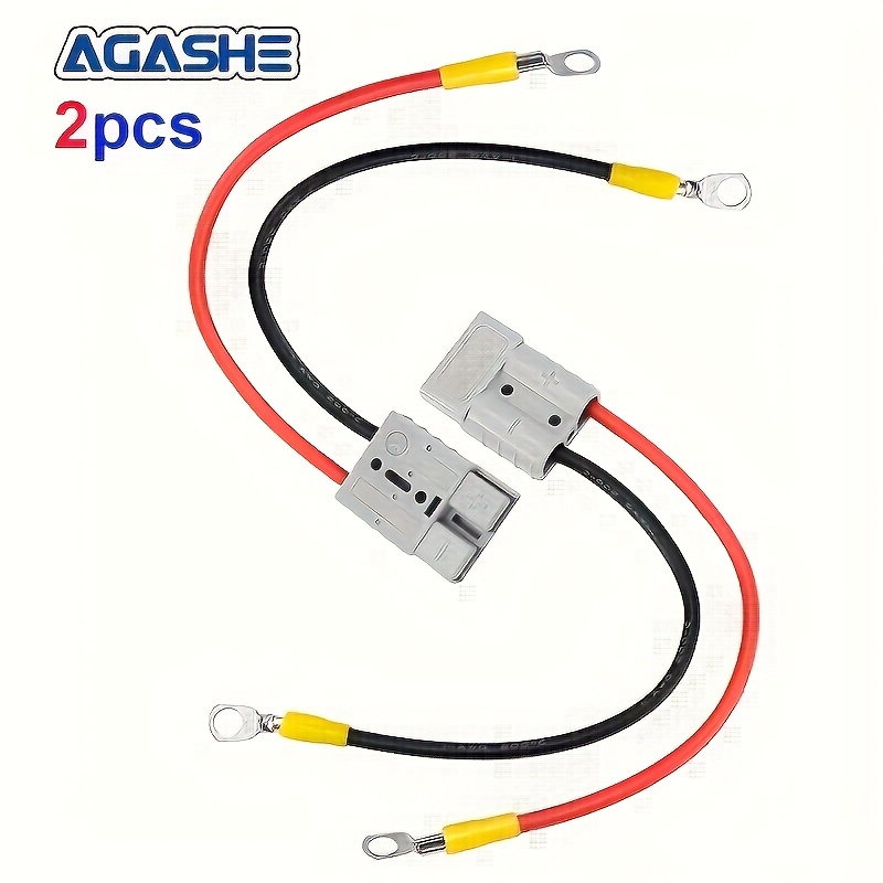 TEMU 2pcs Power Connector Kit - 50a Battery Adapter, 12awg Copper Wire - 8inch/20.3cm With O-ring Terminals - Battery Quick Connector, - Electric