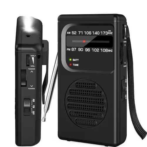portable radio am fm battery operated radio with 3w large speaker transistor radios with best reception pocket radio with back clip flashlight 3 5mm earphone jack tuning light gift for