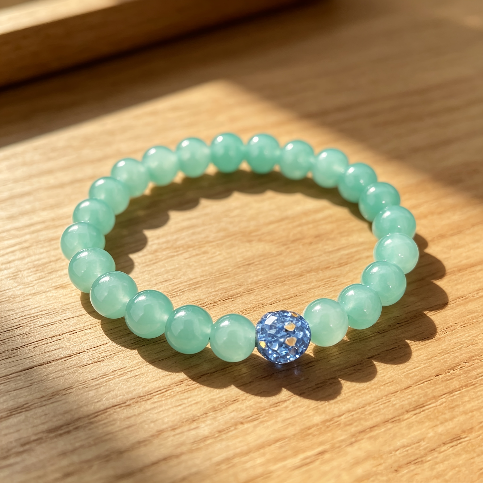 Light Green Imitation Jade Round Bead Stretch Bracelet