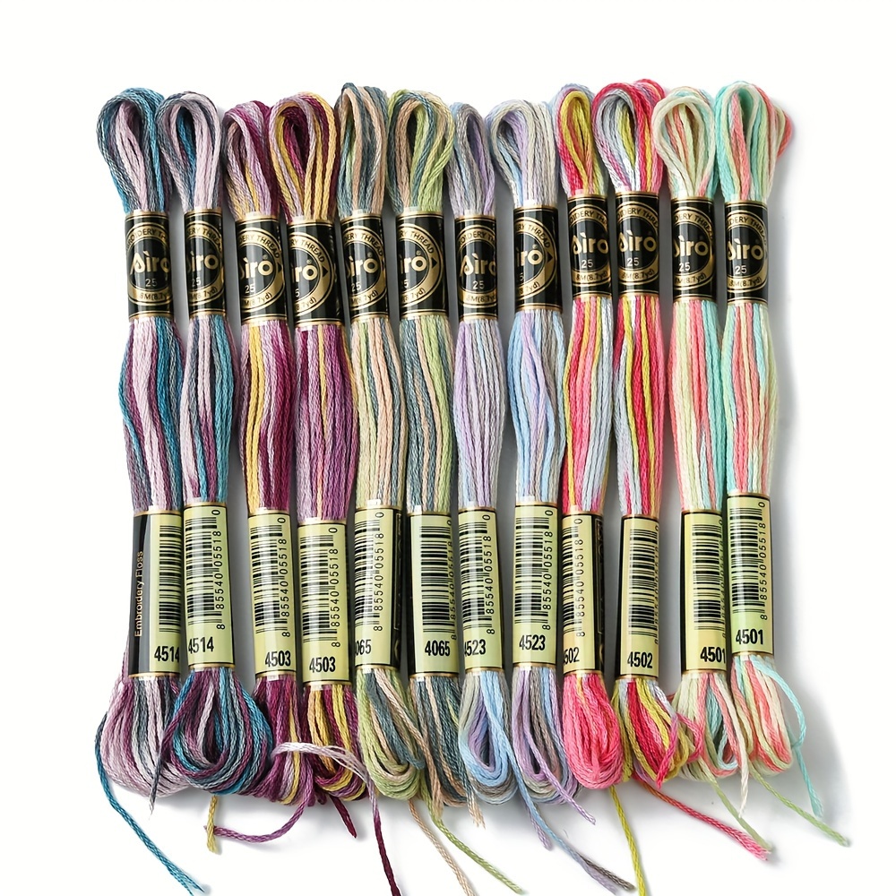 E-shop 12 Knäuel 6-lagiges Polyester-Stickgarn, Kreuzstichgarne, Segmentgefärbt, elastische Bastelperlen-Zubehör für DIY-Schmuckherstellung