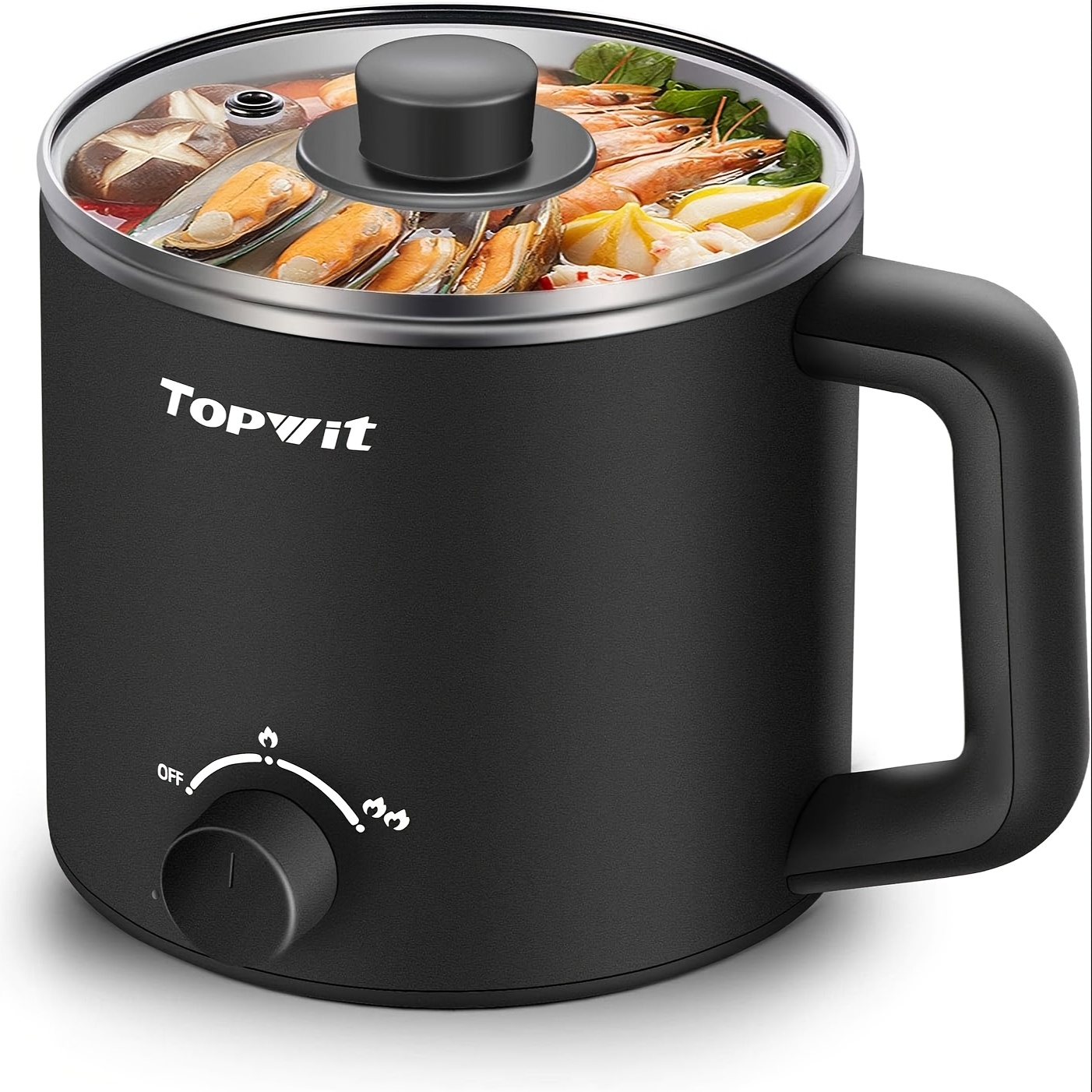 TEMU Electric Hot Pot, 1.5l Portable Nonstick Cooker, Travel Electric With Control For Pasta Soup Steak Egg Oatmeal(black)