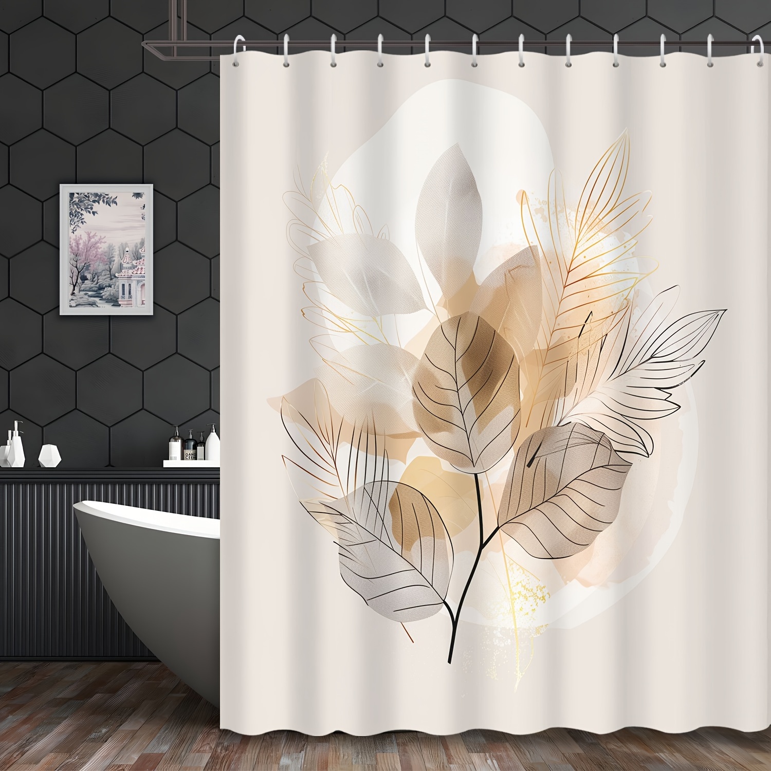 

Bohemian Leaves Shower Curtain - 72" X 72" - Modern - Waterproof - 12 Hooks Included - Hotels, Apartments, And Home Bathrooms