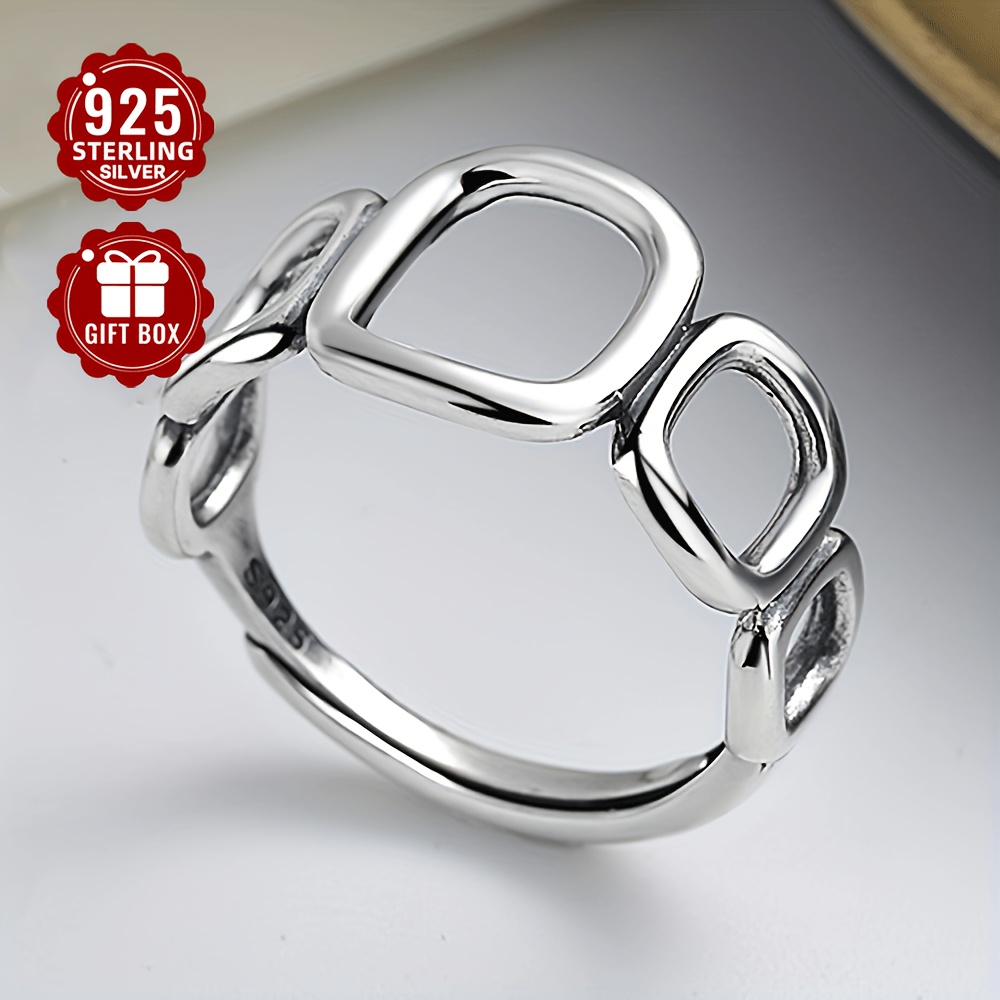 

1pc 925 Bague En Argent Sterling Géométrique Convient Aux Hommes Et Aux Femmes Match Tenues Quotidiennes Accessoire De Fête Bijoux De Haute Qualité