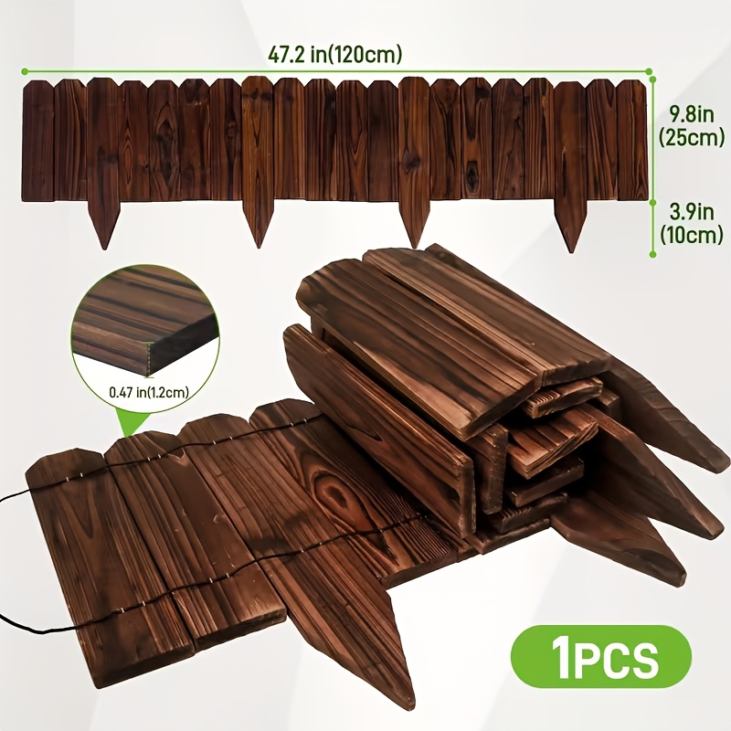 TEMU 【3d】 [3d] Vintage Rustic Anti-corrosion Wooden Fence, Wooden Pointed Stake Fence, Outdoor Decor In Country Style, Suitable For : Garden