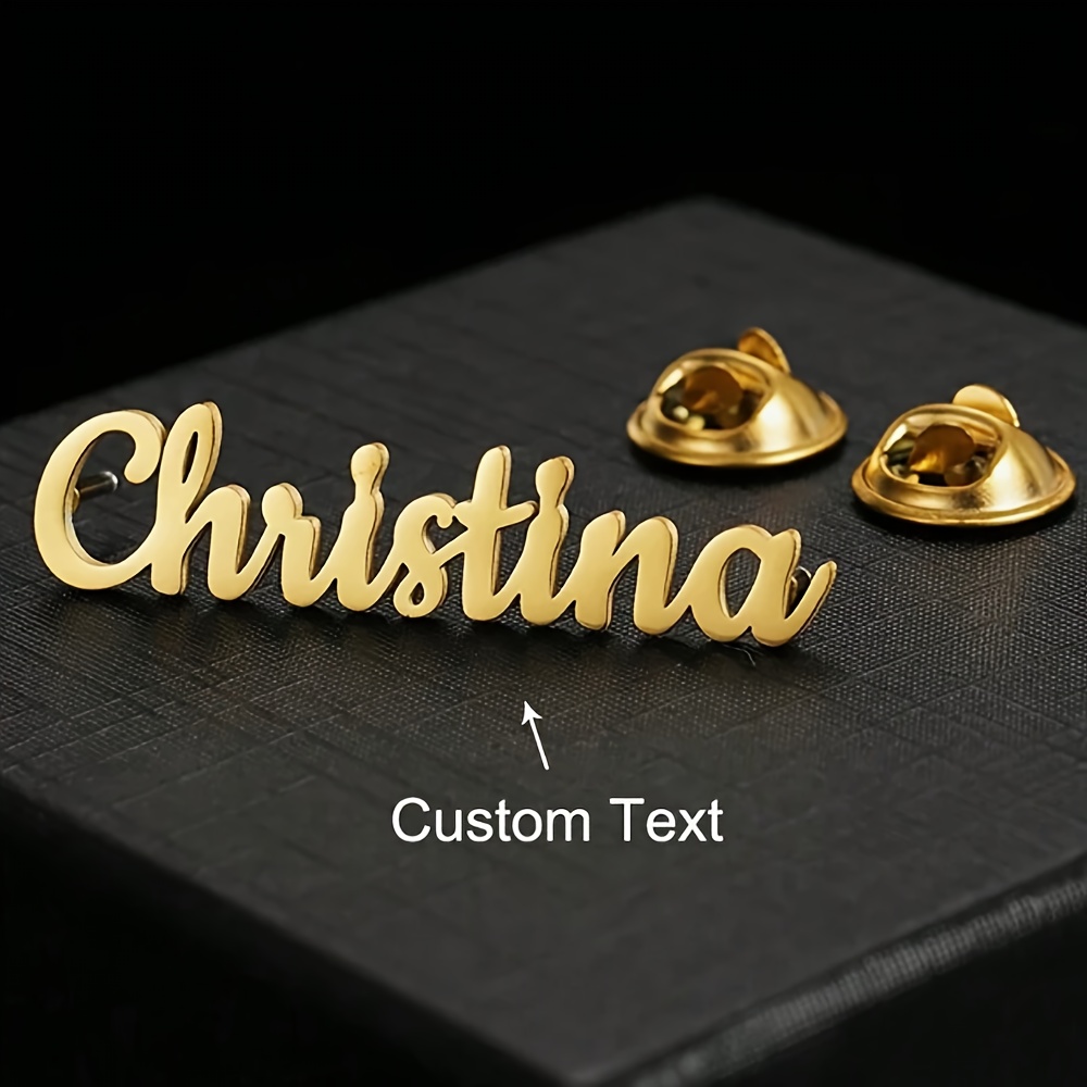 

1pc Custom Name Brooch Pin, 18k Golden Plated Stainless Steel, Personalized Badge For Women And Men, Ideal For Wedding Party Jewelry And Clothing Accessory, Versatile