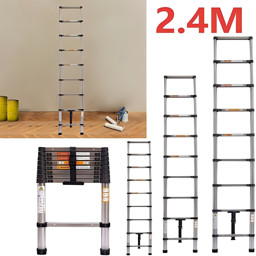 2.4m/3.0m/3.6m/4.2m Telescopic Ladder, Lightweight Extendable Ladder, Foldable Ladder For , Extendable Ladder, Easy To Store And Transport, 150 Kg Load Capacity For Motorhomes