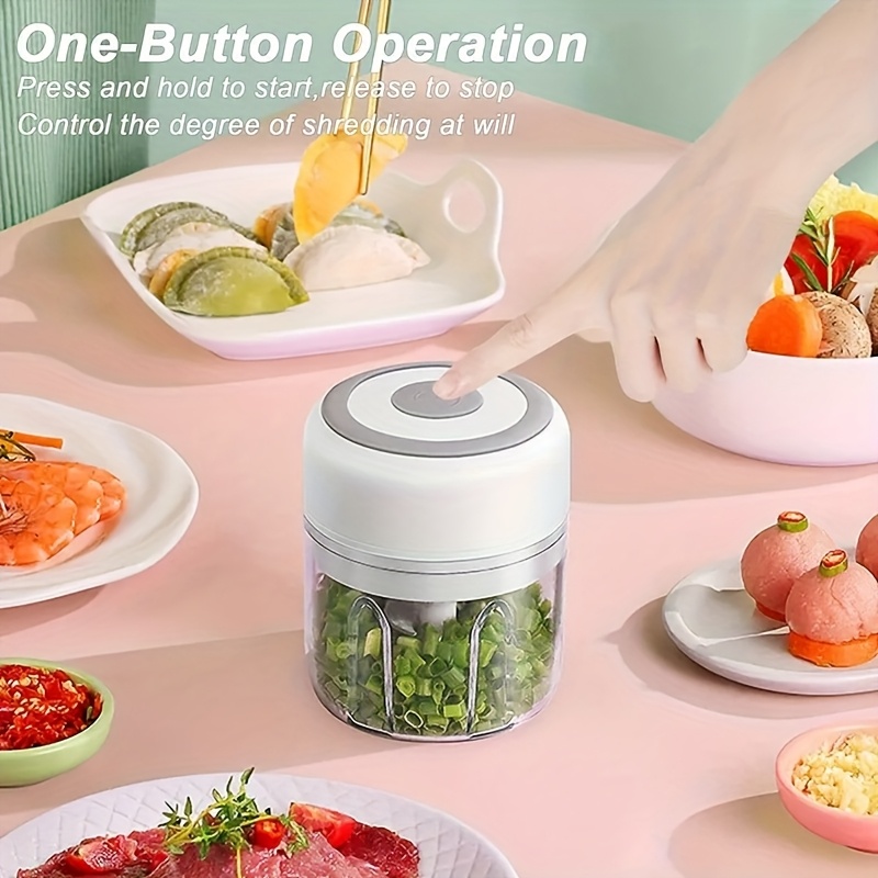 Cordless Electric Garlic Chopper and Mini Food Processor with USB Rechargeable Battery, 1600 RPM Motor, Compact Portable Design for Garlic,