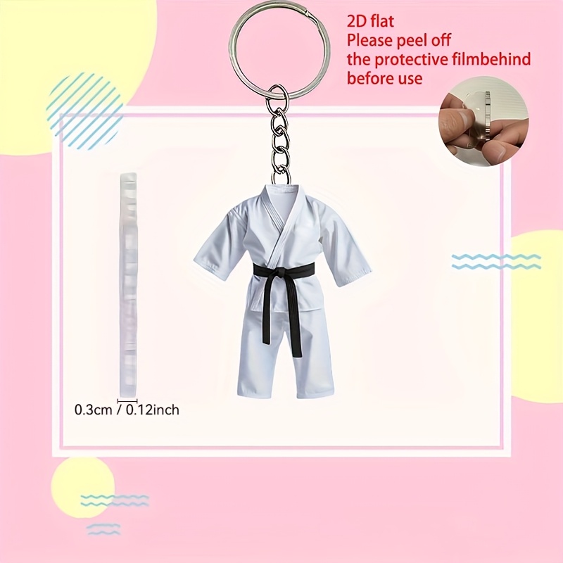 TEMU 2d Flat, 2d Flat Taekwondo Black Belt Clothes Keychain, Mother's Day Father's Day Ramadan Acrylic Ornament, Car Rearview Mirror Decoration,