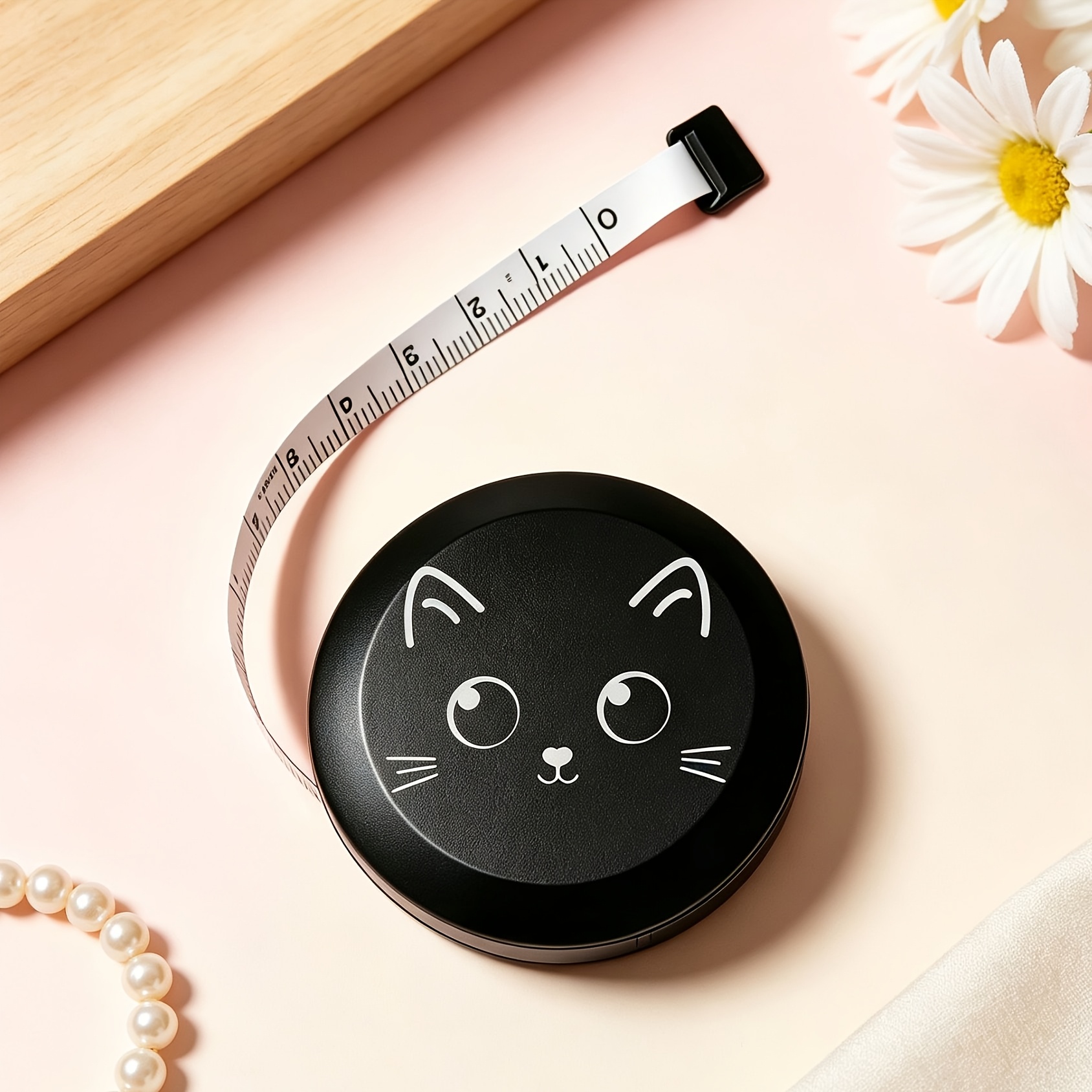 TEMU Cute Cat Mini Telescopic Measuring Tape, 59.06 Inches, Double-sided Metric And Imperial, Soft Sewing Tape