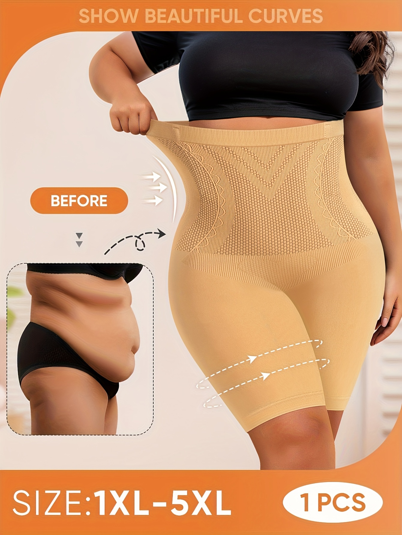 MIOTAN Women'S Plus Size High-Waist Shaping Shorts - Breathable Mesh Nylon, No Padding, High Support Butt Lifting & Tummy Control, Solid Color, 1XL-5XL, Underwear, Sleek Underwear, Comfortable Fit