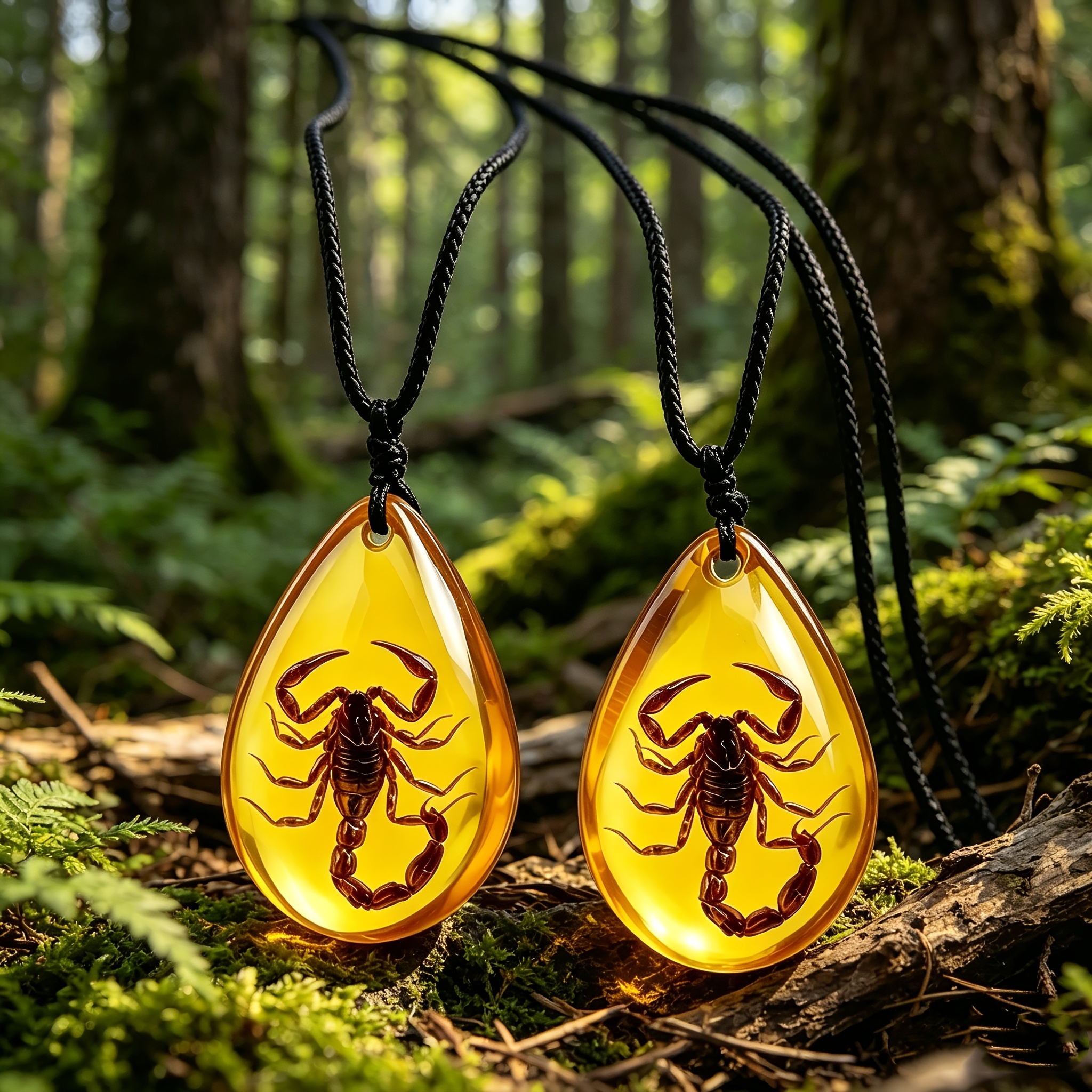 2pcs Imitation Amber Scorpion Pattern Pendant Necklace Set, Unisex