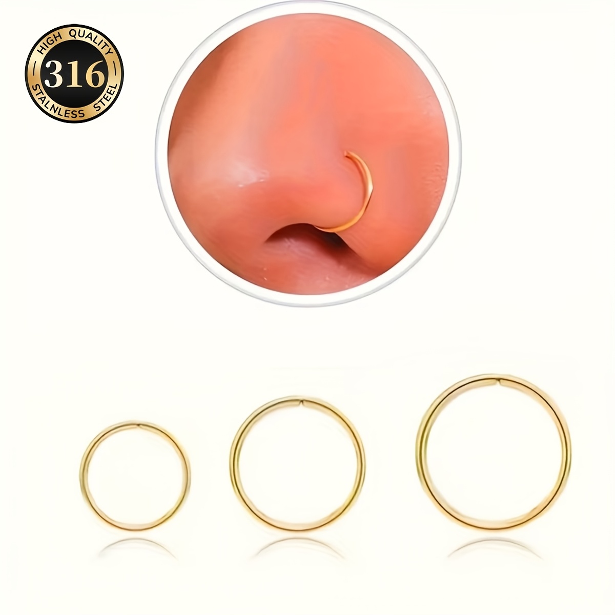 TEMU 3pcs Set, Simple And Elegant Style Steel Ball Snug Nose Ring, Septum Stud, Lip Ring, Earring For Men And Women, 6/8/10mm, Suitable For Daily And