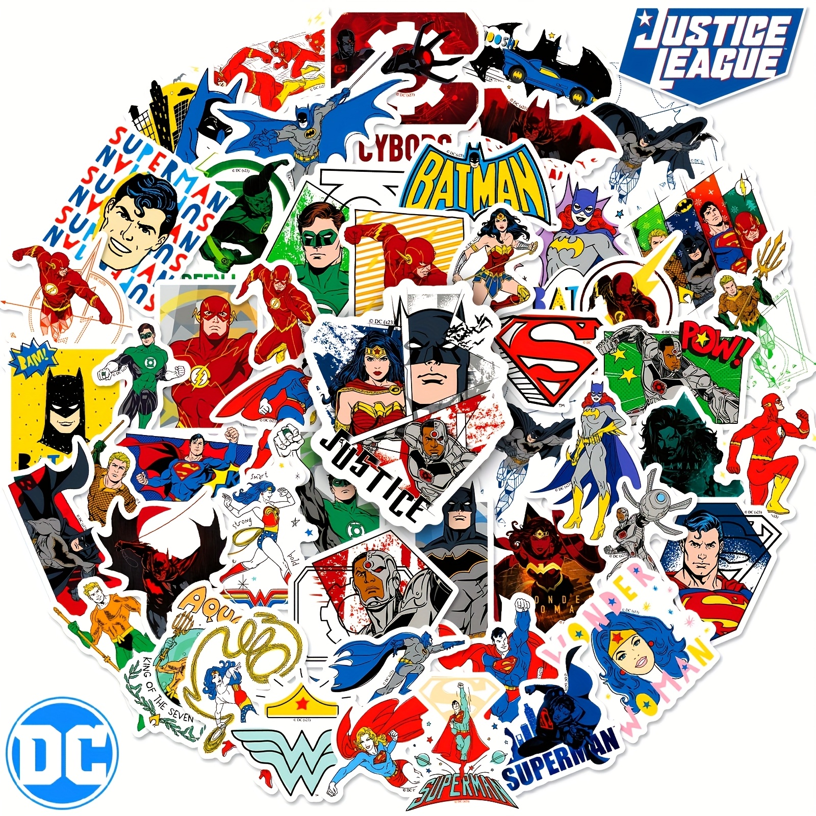 Image of 50pcs Comic Hero Character Stickers, Superman Batman Flash Comic Classic Character Big Assembly, Handbook Mobile Phone Notebook Decorative Stickers, Creative Gifts For Comic Fans