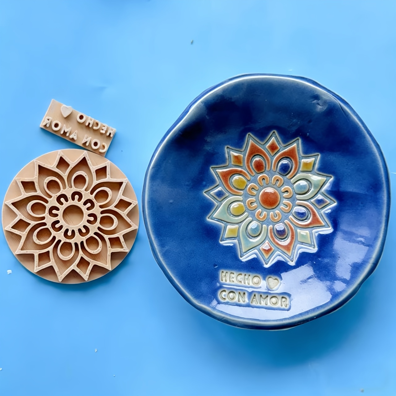 E-shop 2er-Set Große 2,56-Zoll Klassische Mandala Blumen Tonstempel und Herz Handstempel Set, mit einfachem Design, geeignet für Prägeformen, ideal für