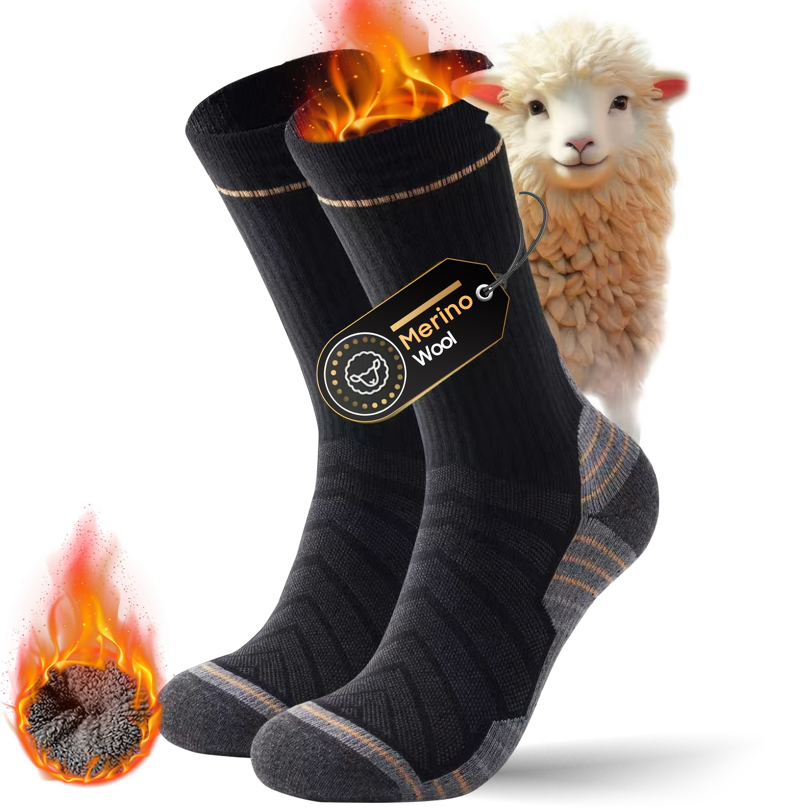 Image of 1 Pair 's Thermal Wool Wool Socks - Thick Warm Socks With Cushioned Sole, Wool Wool Suitable For Work, Hiking, Skiing, Running, Outdoor Sports - Hand Washable Weather Footwear