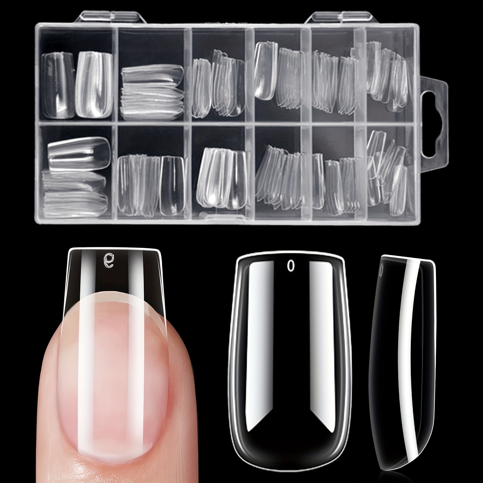 120pcs Transparent Coffin Almond Stiletto Nails, 12 Sizes Full Coverage Acrylic Press-on Nails Suitable For Home Diy Manicure Art And Salon Use Gift For Women's Nail Care Essential Christmas Na