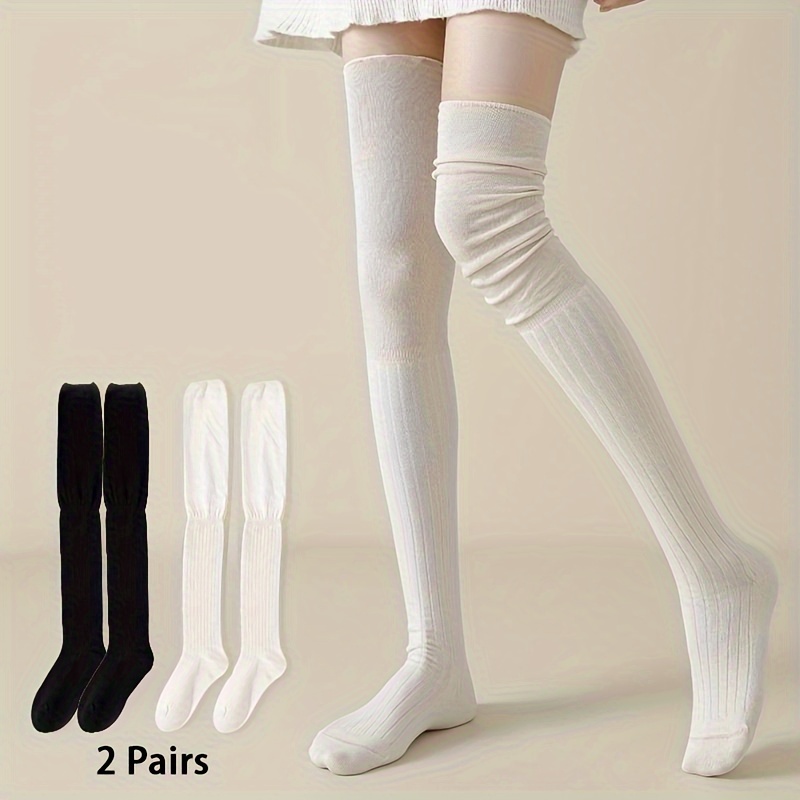 

Women's Over-the-knee Socks - Polyester 97%, Spandex 3% Knit Fabric, Solid Color, Stretchy High Knee-length Hosiery For Fashion Outfits