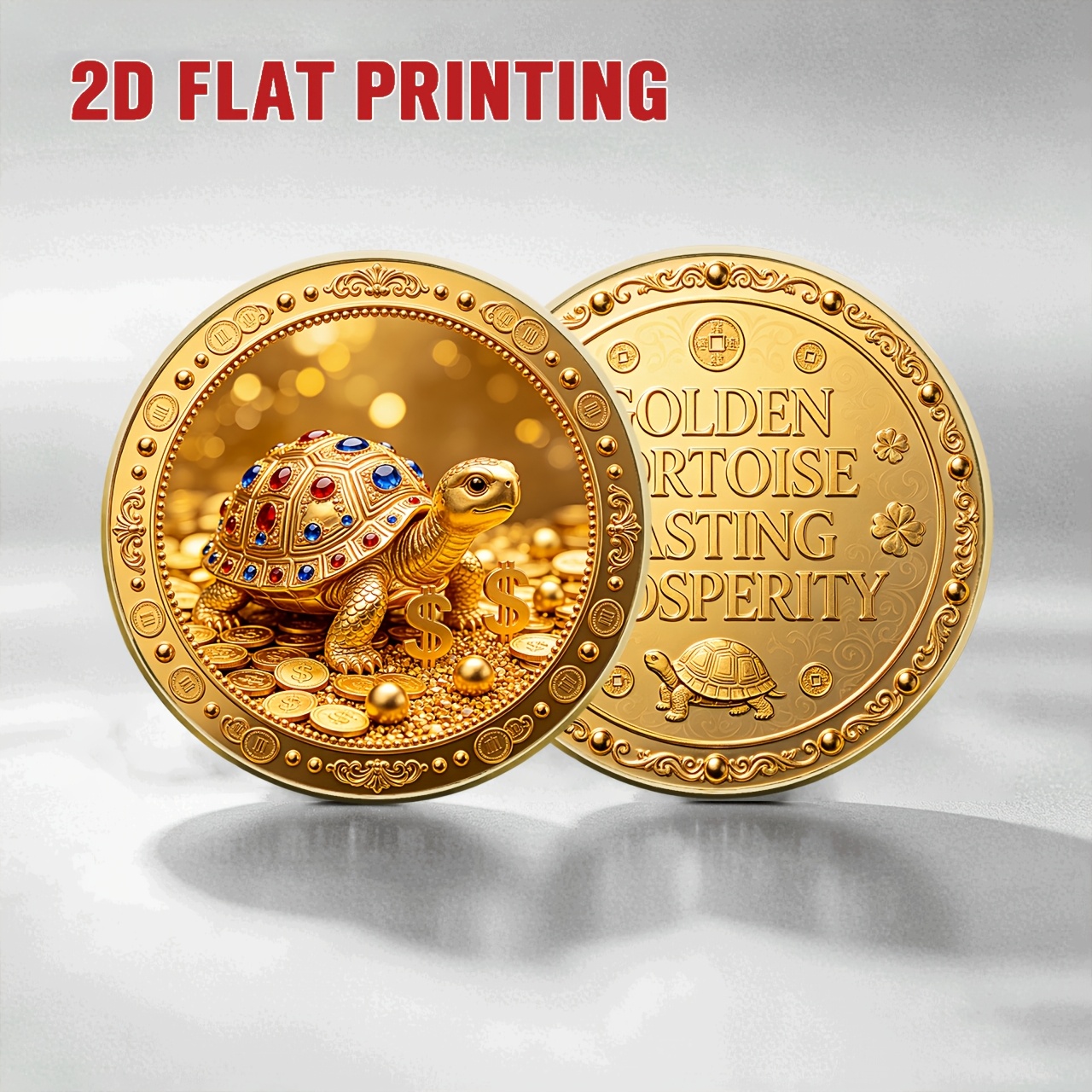 TEMU Pièce commémorative 2D de tortue avec , 4 cm, impression en couleur plate, pièce en alliage, ornement de bureau créatif pour l'attrait de et de