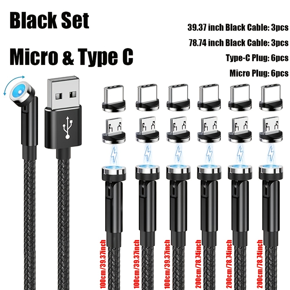 TEMU 6-pack [3ft X 3, 6ft X 3] Magnetic Charging Cables, 540 Degree Rotating Magnetic Phone Charger 2-in-1 Magnetic Charger Cable Nylon Braided