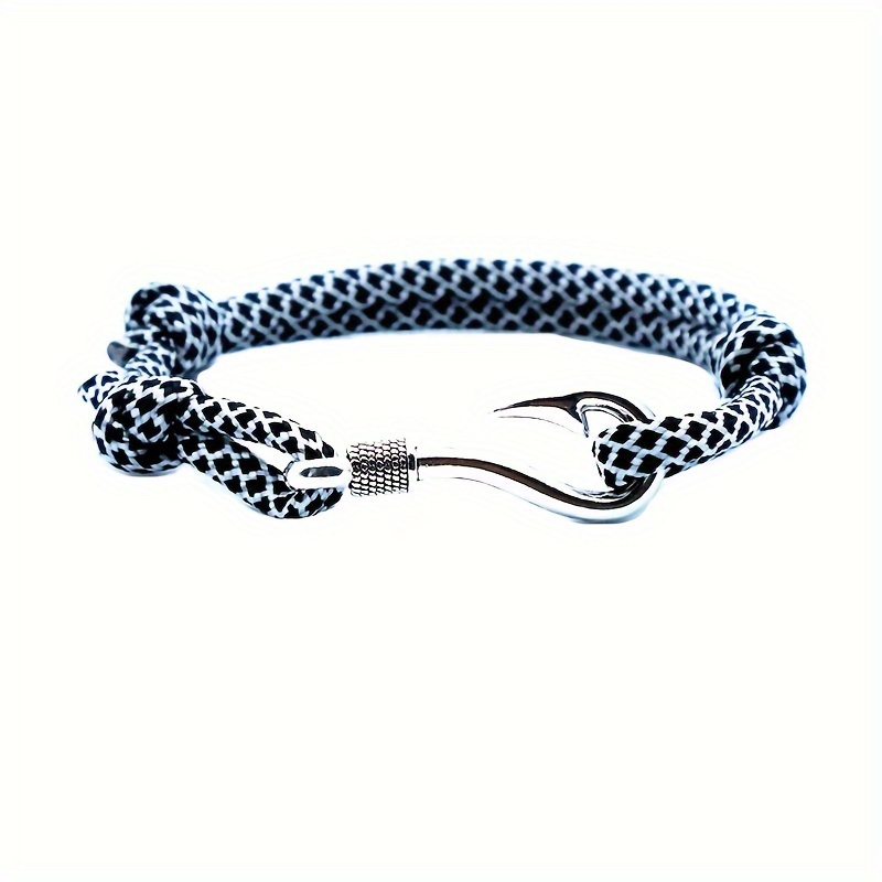 TEMU Men's Adjustable Nautical-style Bracelet With Fish Hook Charm - Sporty Surfing Wristband For Couples