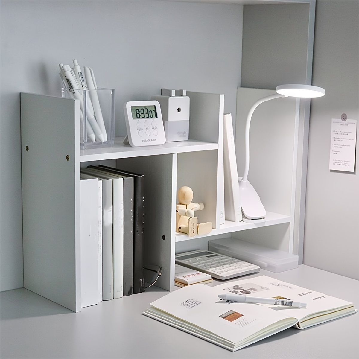 

White Wooden Desk Organizer - Office & Dorm Storage Rack With Bookshelf, Your Tidy