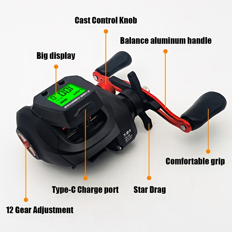 Usb Charging Electronic Fishing Reel Max Drag 7.2 Gear Ratio - Temu