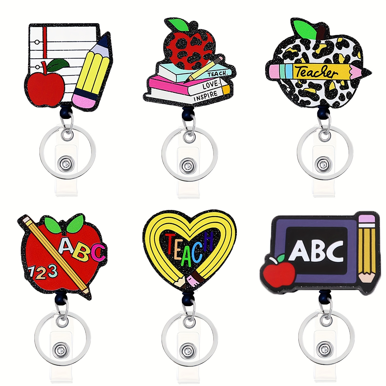 

Yiflin 6-pack Expandable Teacher Badge Lanyards With Keychains - Adorable Teaching Tools Acrylic Badges - Perfect Gift For Teachers And Ladies