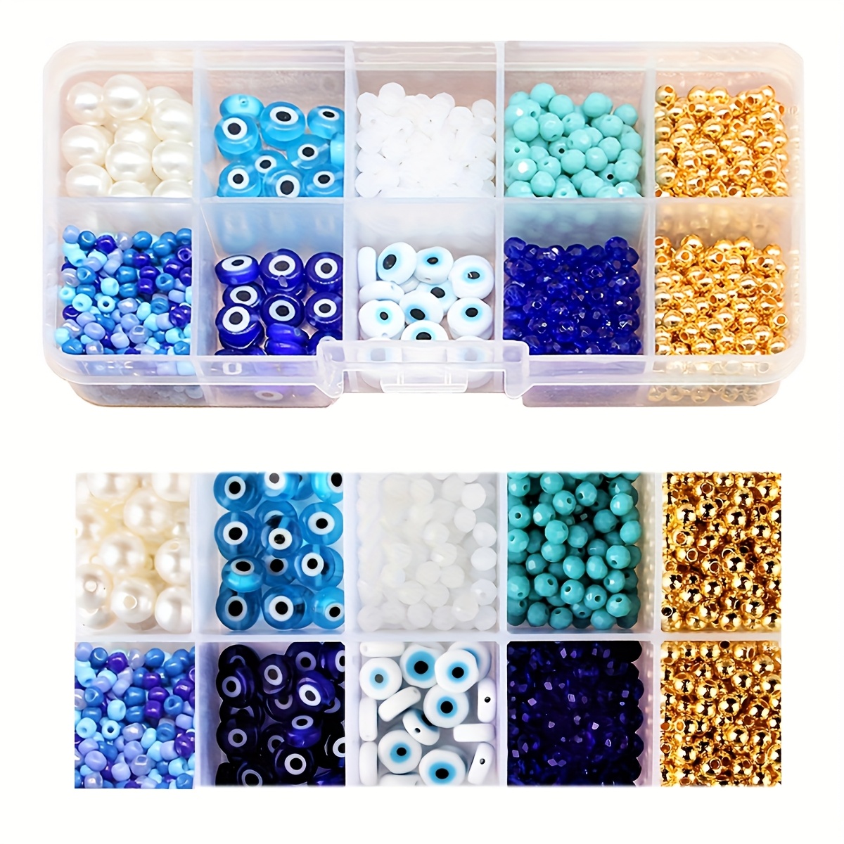 E-shop 740+ Teiliges DIY-Schmuck-Bastelset mit Böser--Anhängern & Edelsteinperlen – Bunte Rocailles-Perlen in Aufbewahrungsbox zum Basteln von