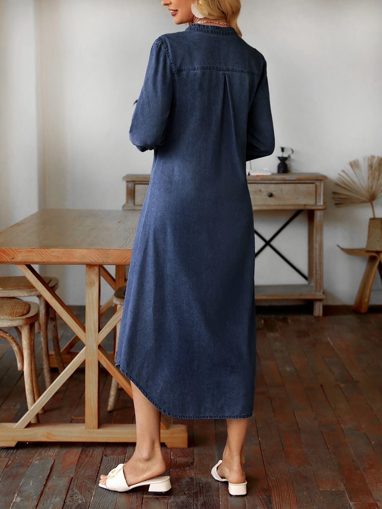womens denim dress covered pockets button detail flattering - Temu Oman
