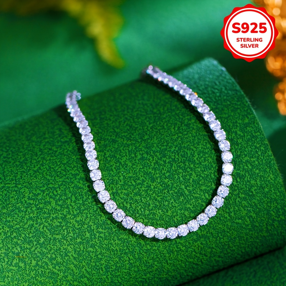 elegant 925 sterling silver tennis chain bracelet with synthetic cubic zirconia adjustable 2mm 3mm hypoallergenic glitter broken   design daily gift wear valentines day jewelry gift for women details 7