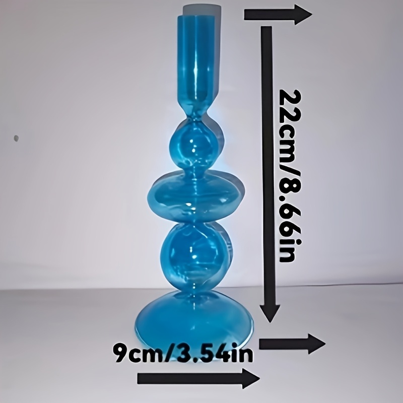 1pc Lake Blue Glass Candlestick, Glass Candlestick, 22cm High, 2.5cm Top Diameter