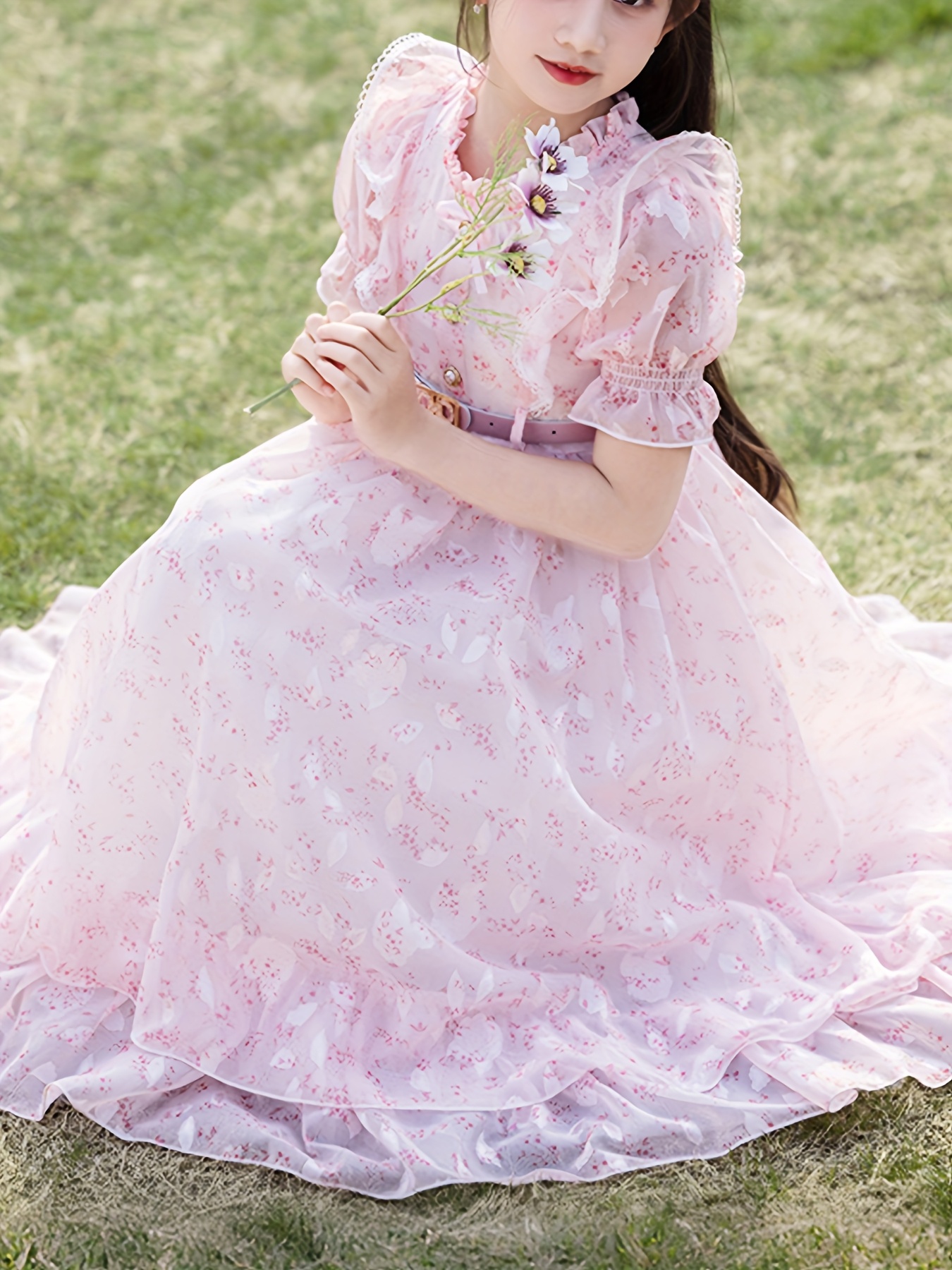 girls dress floral princess dress printed long chiffon beach - Temu Oman