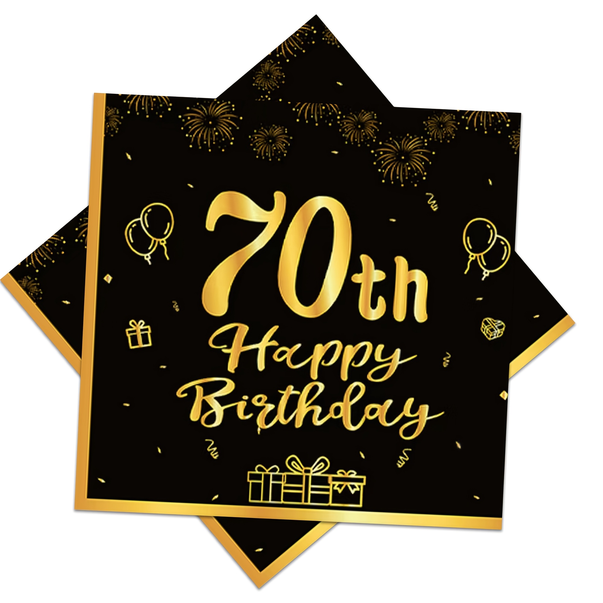 

70th Birthday Party Paper Napkins, Black And Golden Theme, 2-ply, Tableware Decor