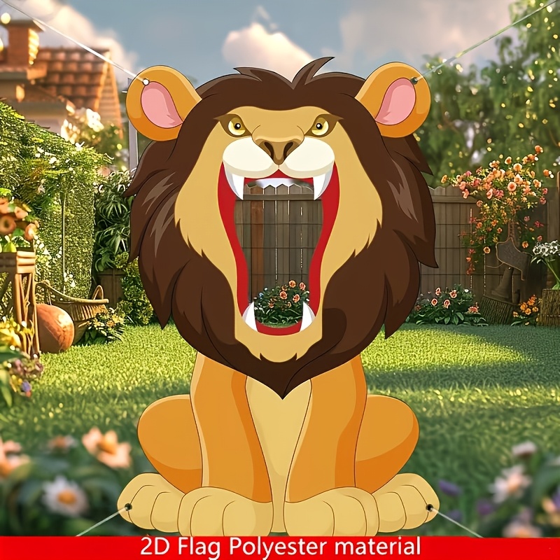 TEMU 1pc 2d Photo Booth Props, Jungle Theme Lion Photo Background | Party Photography Backdrop, Polyester Material, Suitable For Birthday And Gift