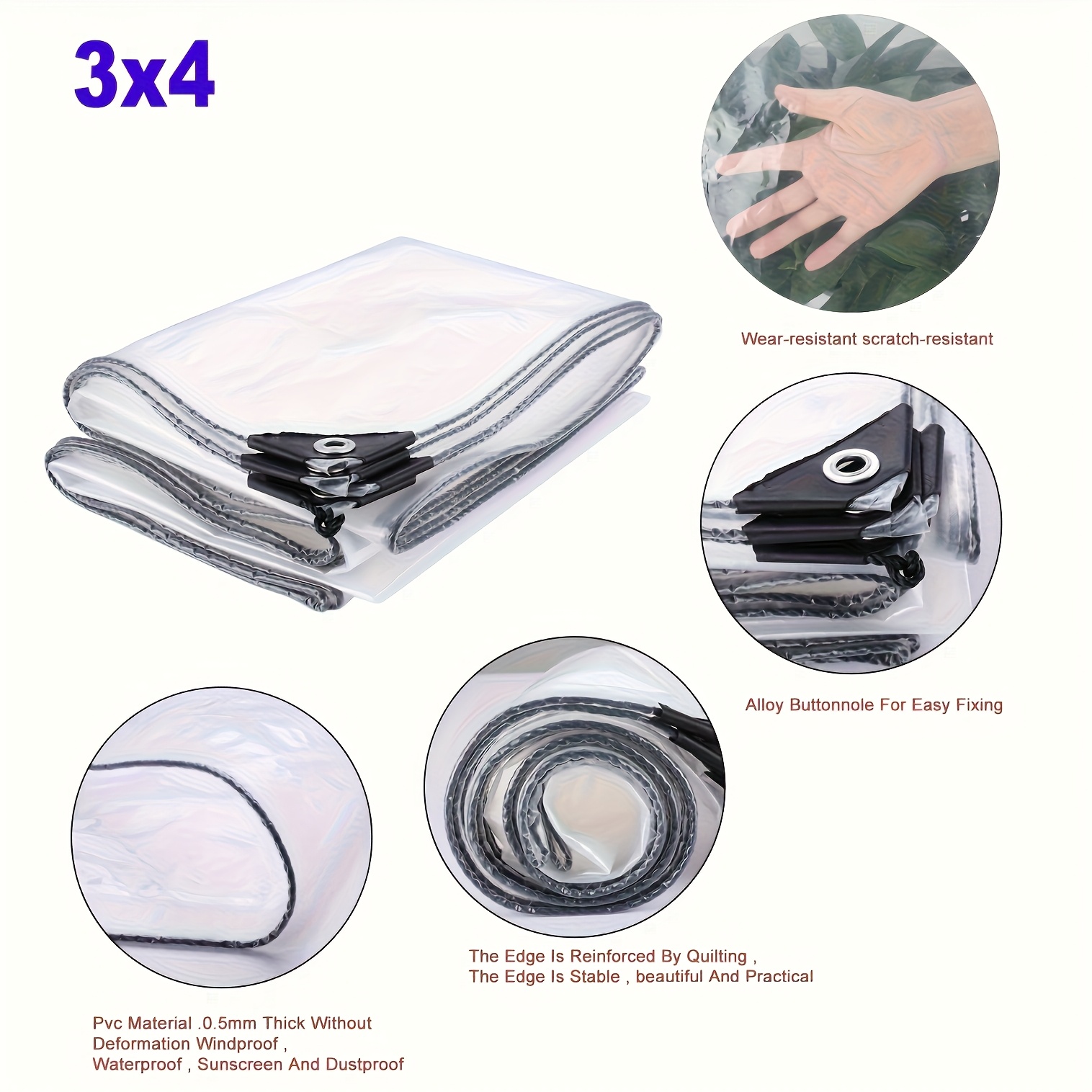 TEMU 1 Waterproof Sheet, Pe Protective Sheet With Eyelets, Uv Protection, Windproof, Rainproof, Tear-resistant, Garden, Furniture, Pool, Car, Boat