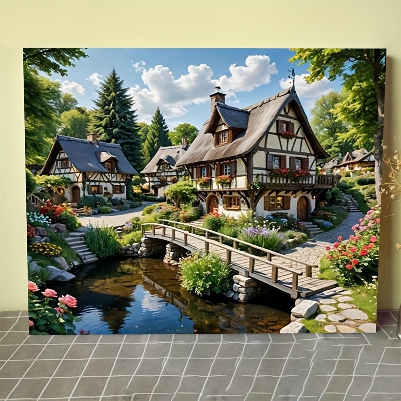Image of Professional Art Use, 1 Set Of "small Bridge, , Small Village" Digital Painting Kit, An Artistic Gift. The Painting Requires And By Following Guide. Suitable For Home Decoration Wall Art, Mother's Day