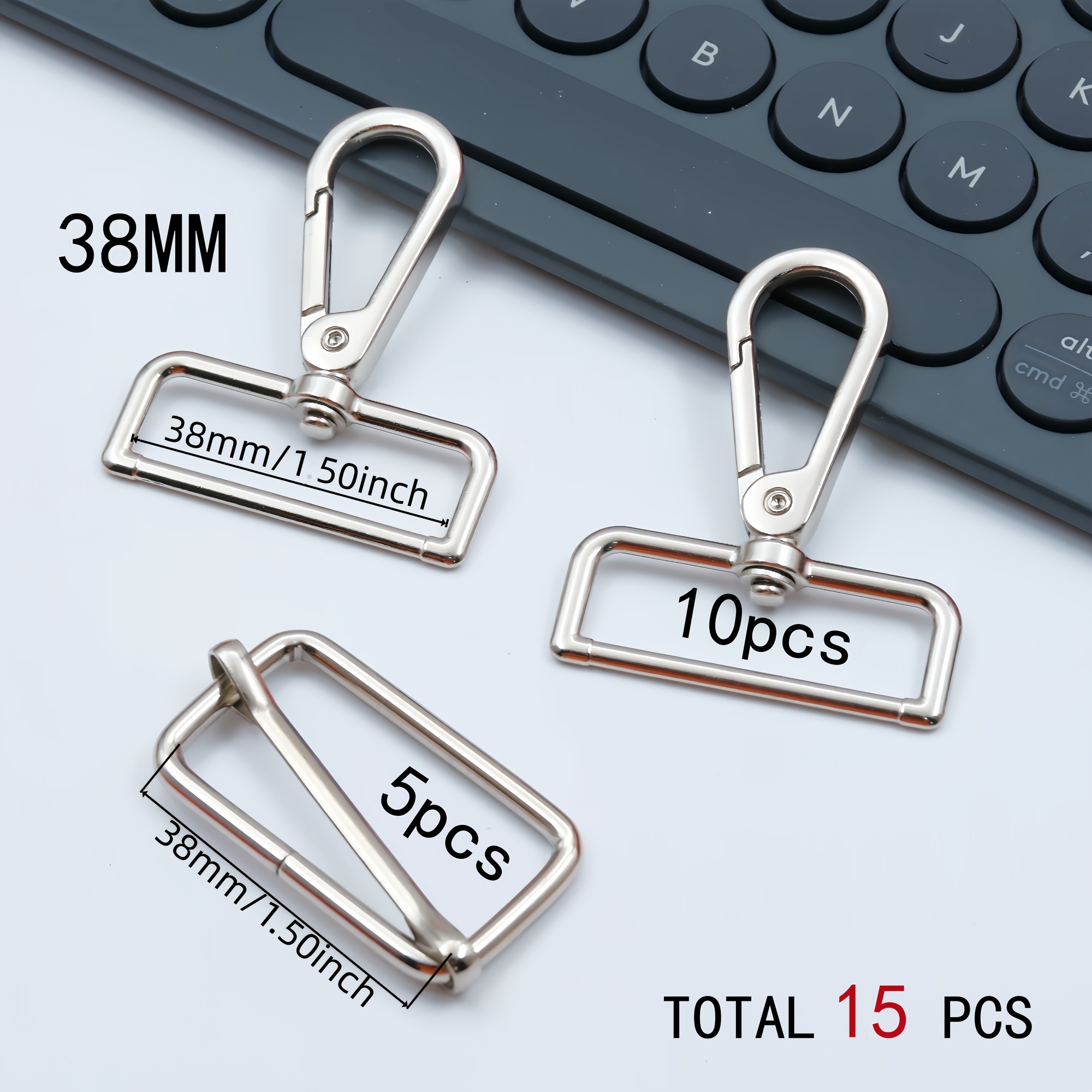 TEMU 15pcs Wallet Making Supplies: (10pcs Metal Square Tail Buckle + 5pcs Three-way Slider Buckle) - High-quality Rotatable Lobster Clasp,