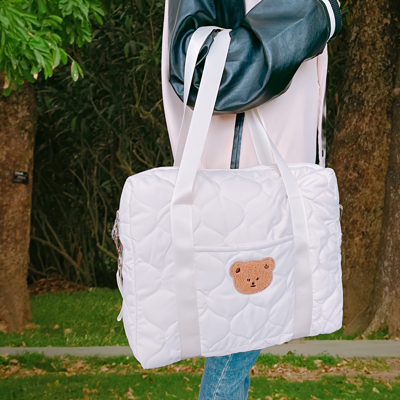 customer   bear themed mommy tote bag stroller compatible diaper bottle organizer portable travel accessory for   polyester white black details 6