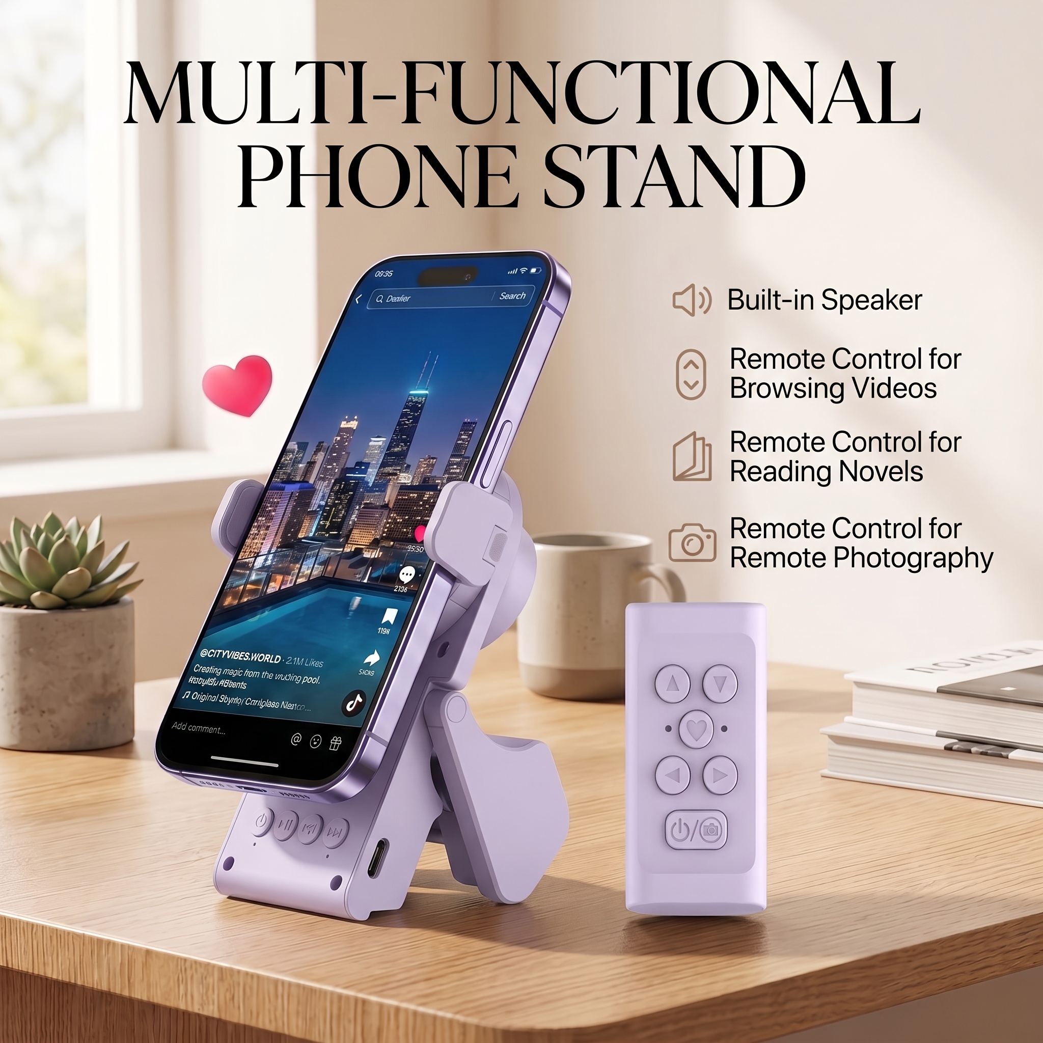 Rotating phone stand with wireless remote - image 1