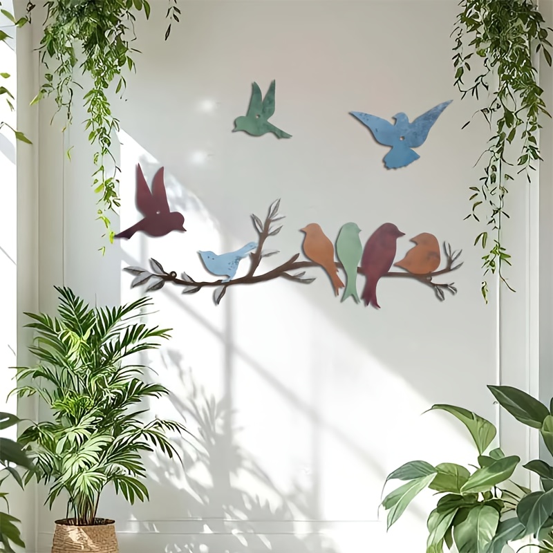 TEMU Juego de 4 elegantes esculturas de pared de pájaros de metal - 15.75" de , pájaros verticales y pájaros en , multicolores (azul, verde, marrón,