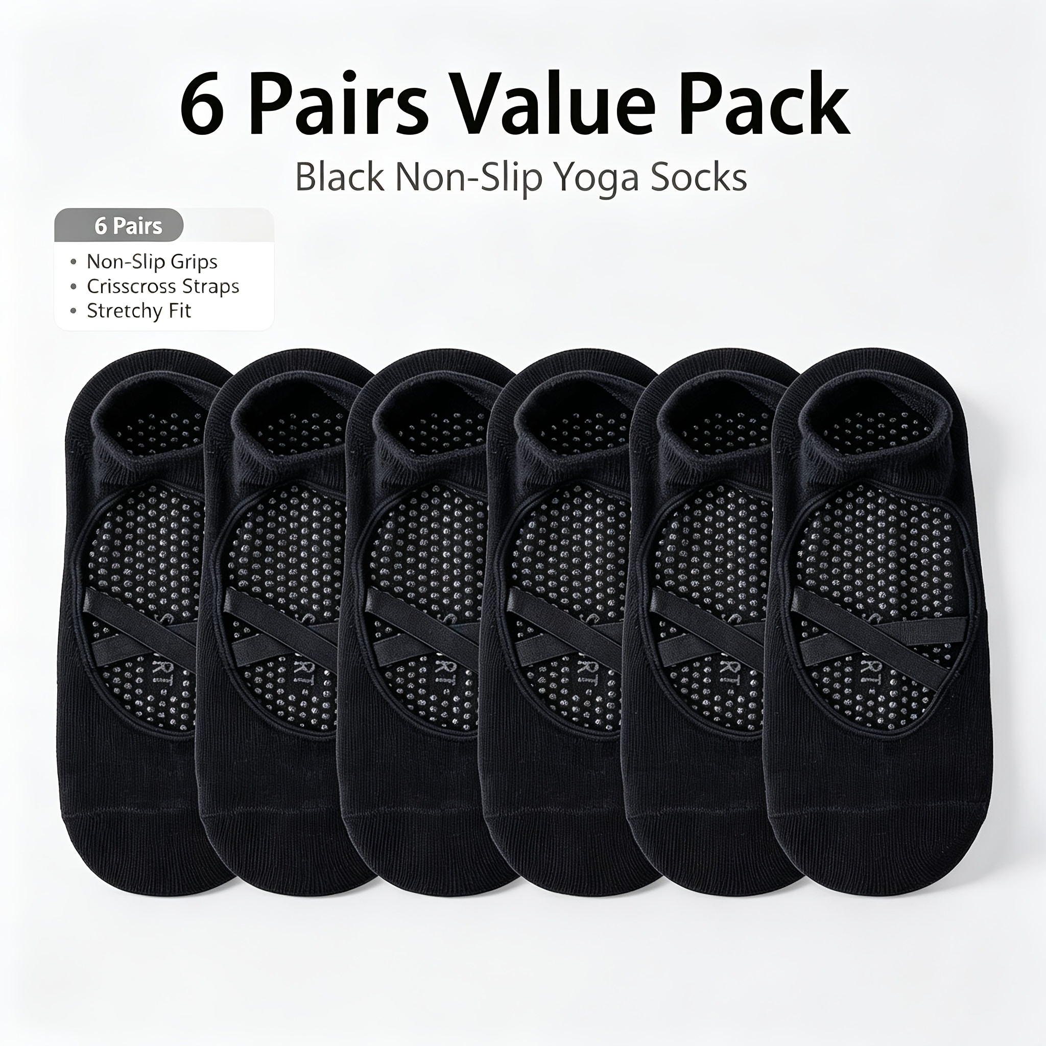 TEMU [6 Pairs] Cross-strap Anti-slip Yoga Socks, Silicone Anti-slip Granule Sole And Invisible Boat Design, High-elastic Breathable Fabric, Style,