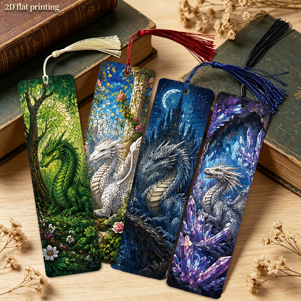 TEMU Ensemble de marque-pages à pompons avec illustration de glace et forêt de fantaisie, couleur des pompons aléatoire, 5,9 X 1,57 pouces, 4 pièces