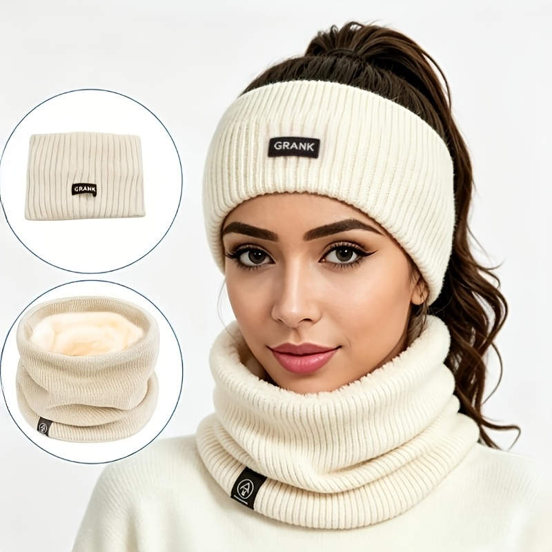 TEMU Ensemble 2 pièces pour femmes : de cheveux et cache-cou doublé en polaire pour l'hiver, chapeau chaud extensible et doux pour , idéal pour , le